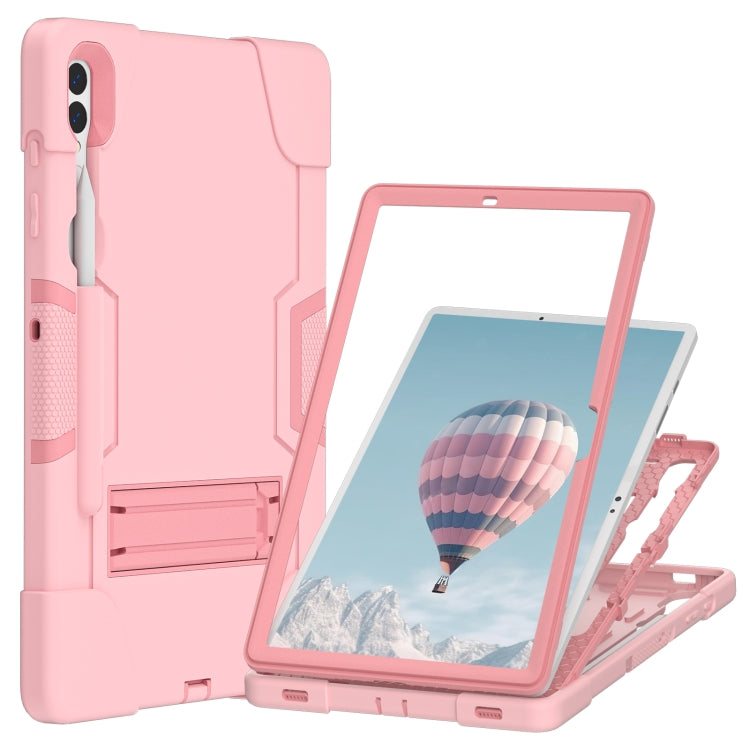 For Samsung Galaxy Tab S9+ Contrast Color Silicone PC Tablet Case with Holder(Rose Gold) - Galaxy Tab S9+ Cases by buy2fix | Online Shopping UK | buy2fix