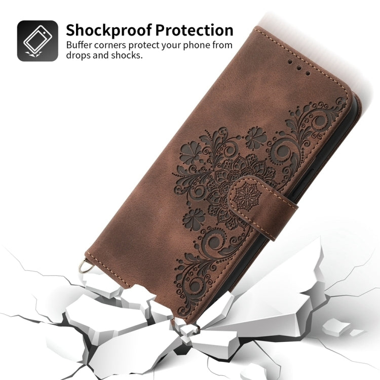 For Motorola Moto G Stylus 5G 2024 Skin-feel Flowers Embossed Wallet Leather Phone Case(Brown) - Motorola Cases by buy2fix | Online Shopping UK | buy2fix