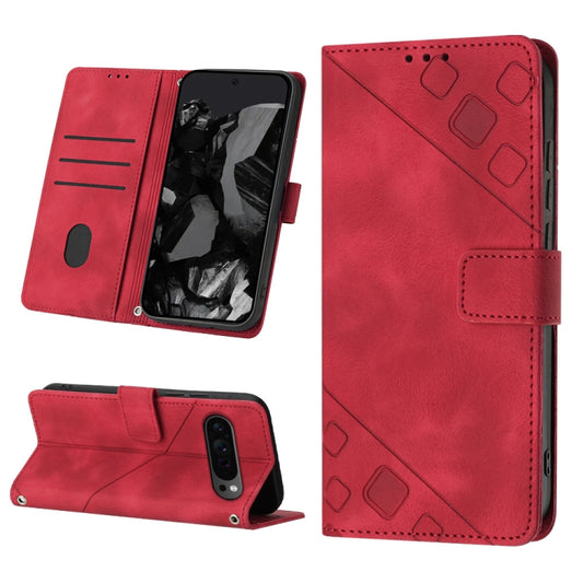 For Google Pixel 9 Pro XL Skin-feel Embossed Leather Phone Case(Red) - Google Cases by buy2fix | Online Shopping UK | buy2fix