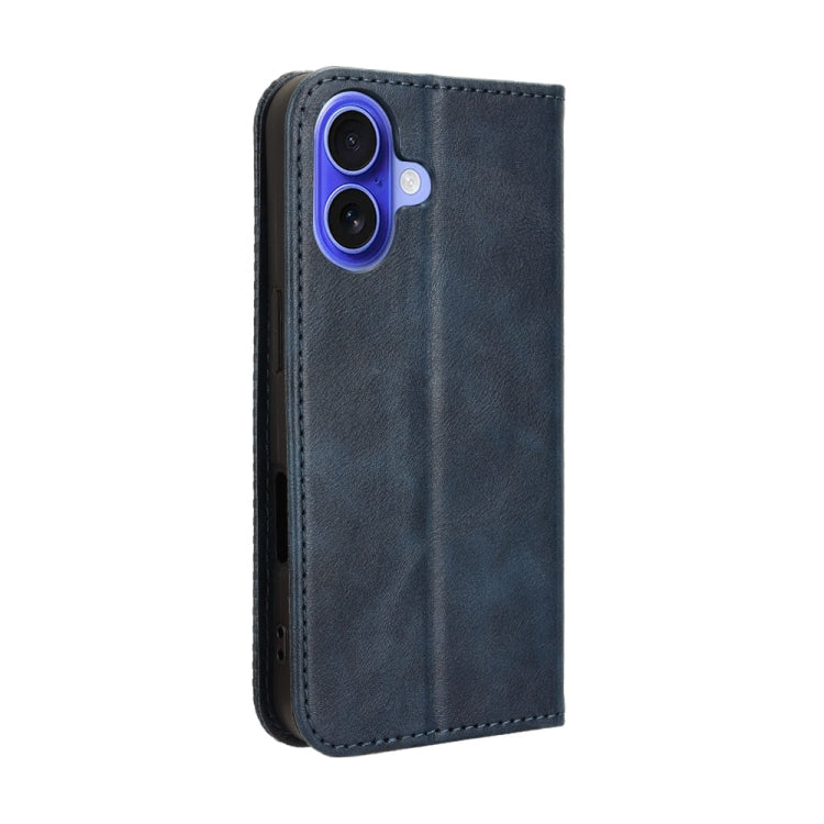 For iPhone 16 Magnetic Buckle Retro Texture Leather Phone Case(Blue) - iPhone 16 Cases by buy2fix | Online Shopping UK | buy2fix