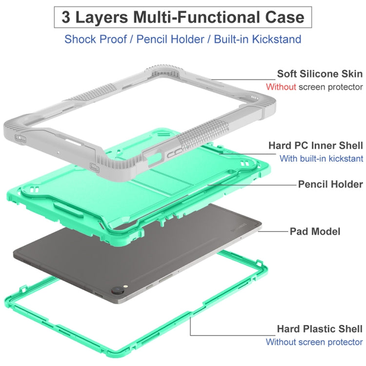 For Samsung Galaxy Tab S9 Shockproof Silicone Hybrid PC Tablet Case with Holder(Mint Green + Grey) - Galaxy Tab S9 Cases by buy2fix | Online Shopping UK | buy2fix