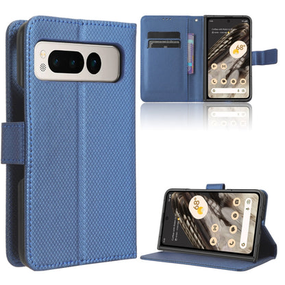 For Google Pixel Fold Diamond Texture Leather Phone Case(Blue) - Google Cases by buy2fix | Online Shopping UK | buy2fix