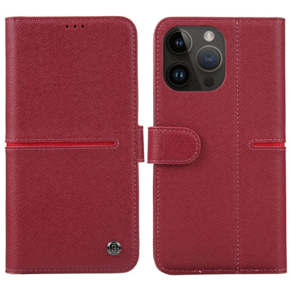 For iPhone 15 Pro Max GEBEI Top-grain Horizontal Flip Leather Phone Case(Wine Red) - iPhone 15 Pro Max Cases by GEBEI | Online Shopping UK | buy2fix