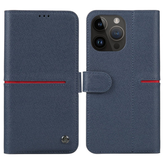 For iPhone 15 Pro GEBEI Top-grain Horizontal Flip Leather Phone Case(Blue) - iPhone 15 Pro Cases by GEBEI | Online Shopping UK | buy2fix