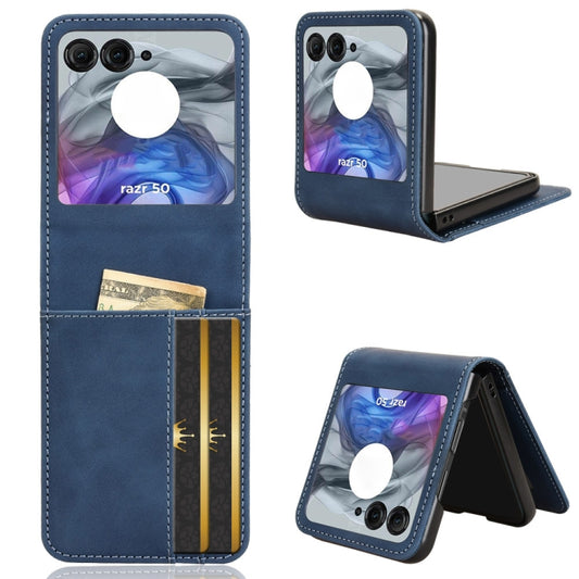 For Motorola Razr 50 Skin Feel Card Slot Leather Phone Case(Blue) - Motorola Cases by buy2fix | Online Shopping UK | buy2fix