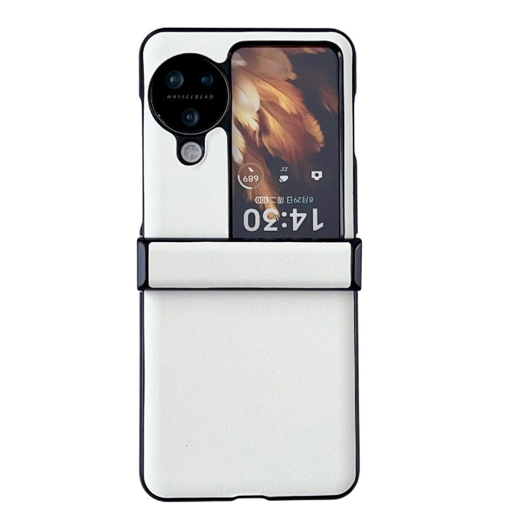For OPPO Find N3 Flip Three-piece Set Morandi Solid Color Leather Texture Phone Case(White) - Find N3 Flip Cases by buy2fix | Online Shopping UK | buy2fix