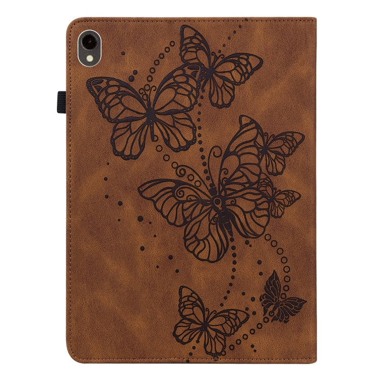 For Samsung Galaxy Tab S9 Embossed Butterfly Pattern Horizontal Flip Leather Tablet Case(Brown) - Galaxy Tab S9 Cases by buy2fix | Online Shopping UK | buy2fix