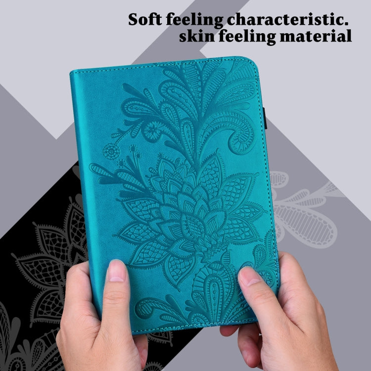 For Samsung Galaxy Tab S9 Lace Flower Embossing Pattern PU Tablet Case(Blue) - Galaxy Tab S9 Cases by buy2fix | Online Shopping UK | buy2fix