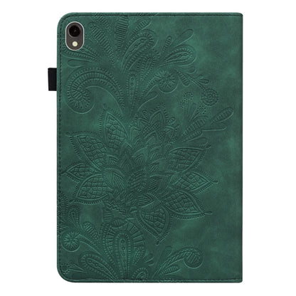 For Samsung Galaxy Tab S9 Lace Flower Embossing Pattern PU Tablet Case(Green) - Galaxy Tab S9 Cases by buy2fix | Online Shopping UK | buy2fix