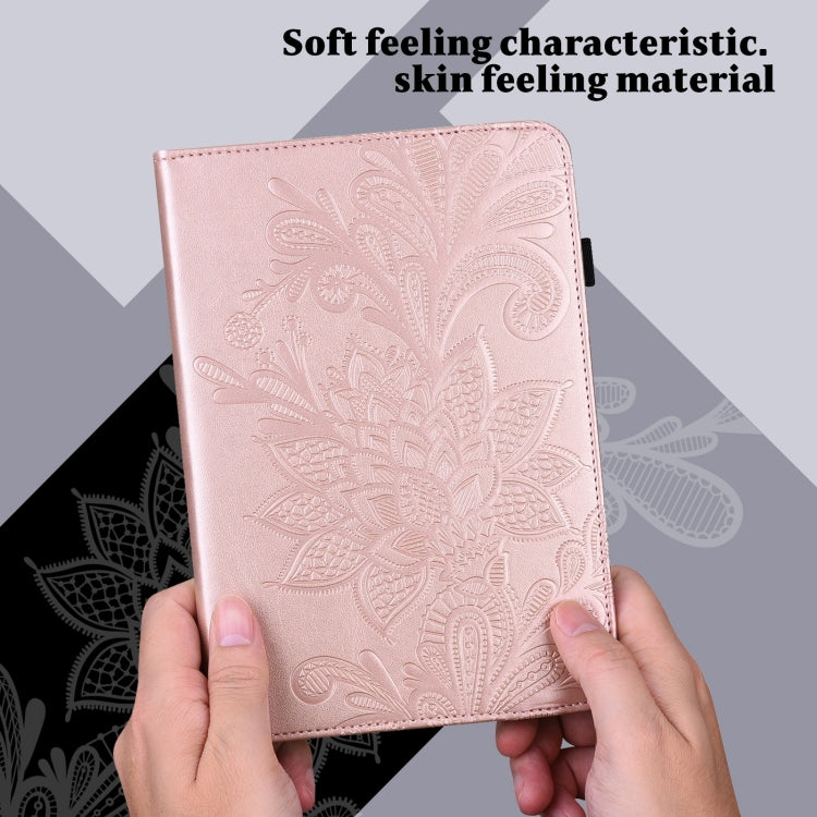 For Samsung Galaxy Tab S9 Lace Flower Embossing Pattern PU Tablet Case(Gold) - Galaxy Tab S9 Cases by buy2fix | Online Shopping UK | buy2fix