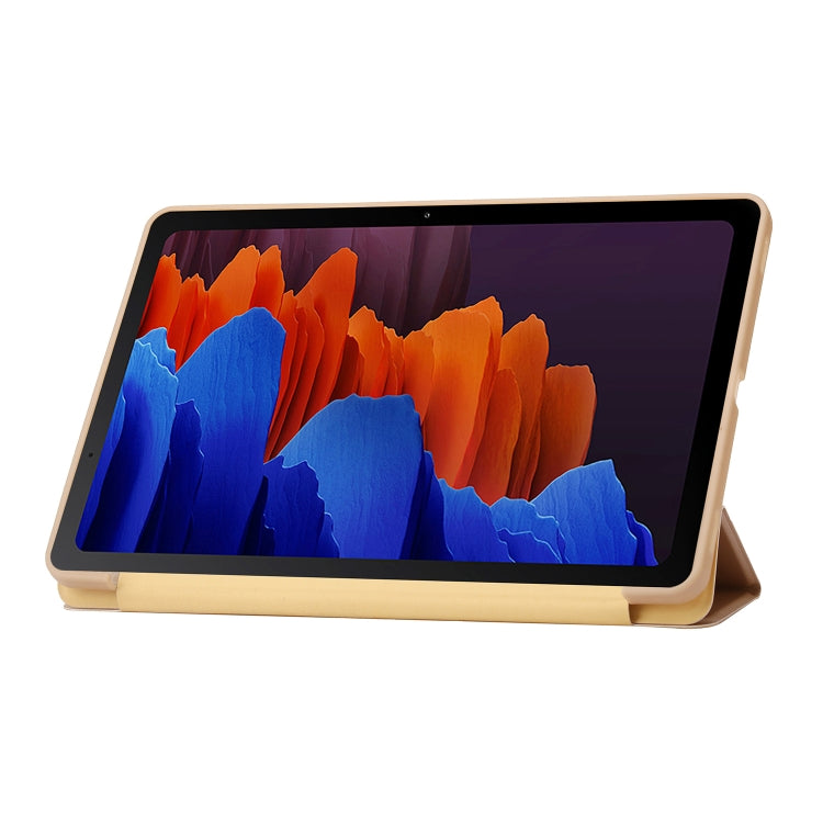 For Samsung Galaxy Tab S9+ 3-Fold Holder Silicone Leather Tablet Case(Gold) - Galaxy Tab S9+ Cases by buy2fix | Online Shopping UK | buy2fix