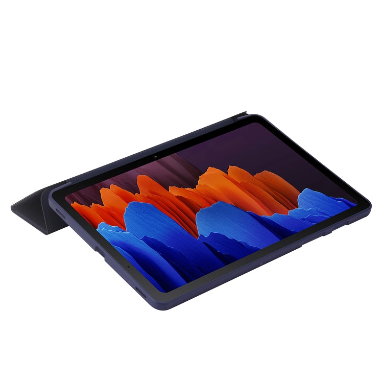 For Samsung Galaxy Tab S9 3-Fold Holder Silicone Leather Tablet Case(Dark Blue) - Galaxy Tab S9 Cases by buy2fix | Online Shopping UK | buy2fix