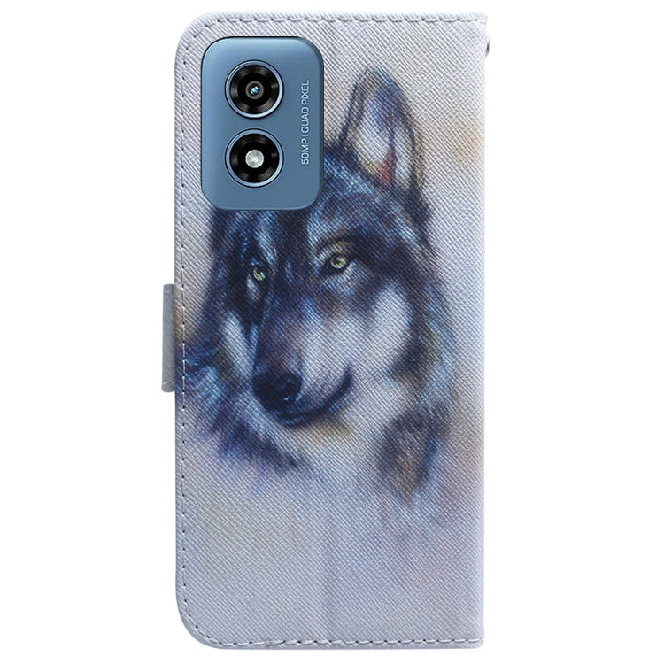 For Motorola Moto G Play 4G 2024 Coloured Drawing Flip Leather Phone Case(White Wolf) - Motorola Cases by buy2fix | Online Shopping UK | buy2fix