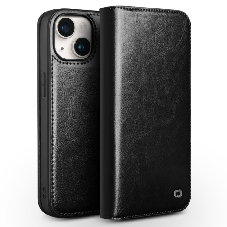 For iPhone 15 QIALINO Classic Genuine Leather Phone Case(Black) - iPhone 15 Cases by QIALINO | Online Shopping UK | buy2fix