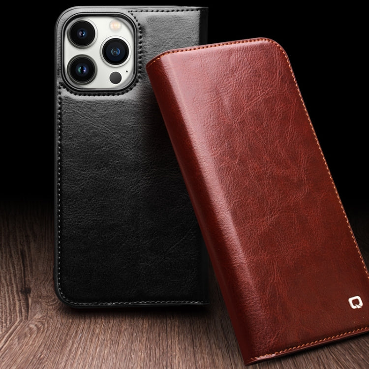 For iPhone 15 Plus QIALINO Classic Genuine Leather Phone Case(Brown) - iPhone 15 Plus Cases by QIALINO | Online Shopping UK | buy2fix