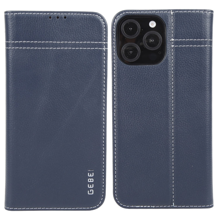 For iPhone 16 Pro GEBEI Top-grain Horizontal Flip Leather Phone Case(Blue) - iPhone 16 Pro Cases by GEBEI | Online Shopping UK | buy2fix