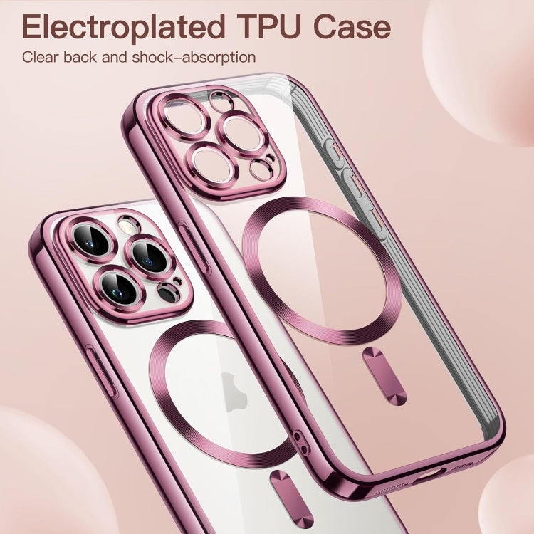 For iPhone 15 Pro Magsafe Magnetic Transparent Electroplated TPU Phone Case(Pink) - iPhone 15 Pro Cases by buy2fix | Online Shopping UK | buy2fix