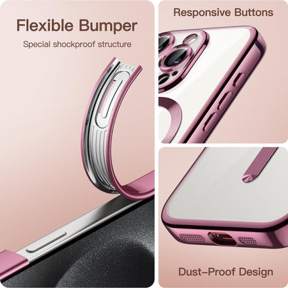 For iPhone 15 Pro Magsafe Magnetic Transparent Electroplated TPU Phone Case(Pink) - iPhone 15 Pro Cases by buy2fix | Online Shopping UK | buy2fix