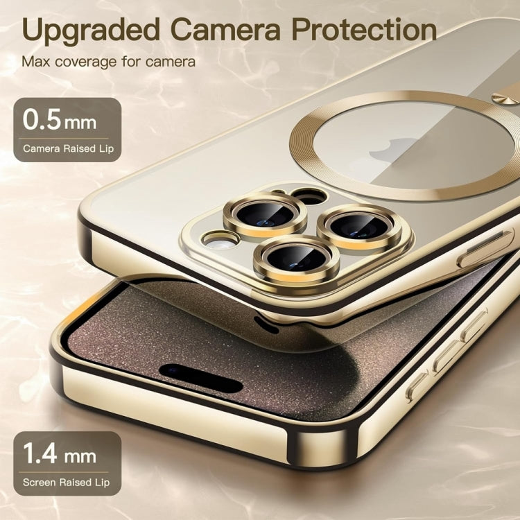 For iPhone 16 Transparent Electroplated Magsafe Magnetic TPU Phone Case(Gold) - iPhone 16 Cases by buy2fix | Online Shopping UK | buy2fix