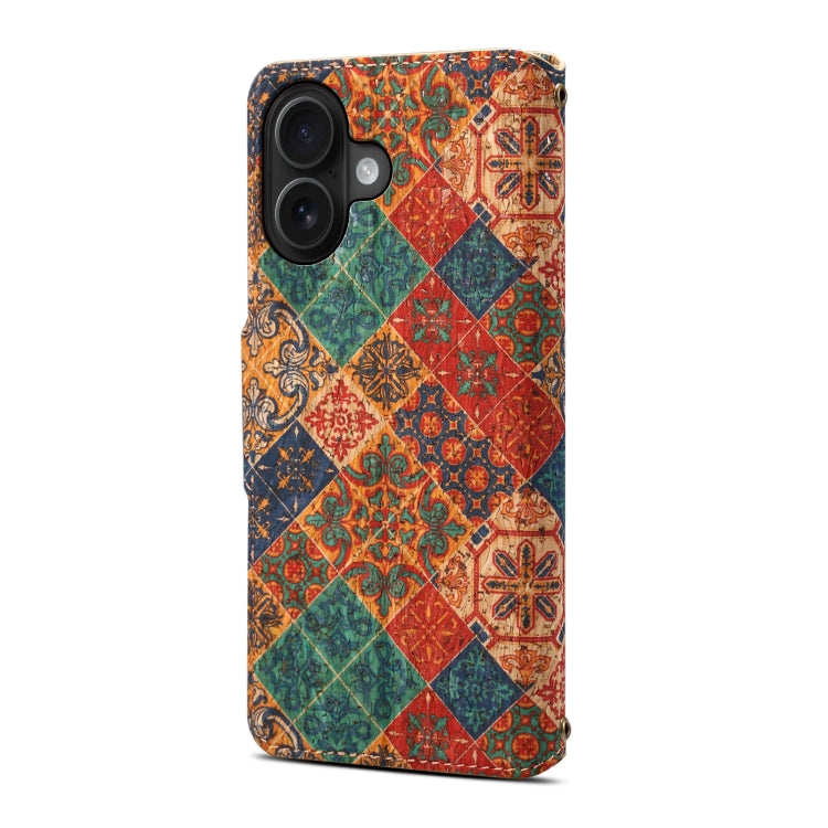 For iPhone 16 Plus Denior Flower Language Series Cork Fabric Oil Edge Leather Phone Case(Winter) - iPhone 16 Plus Cases by Denior | Online Shopping UK | buy2fix