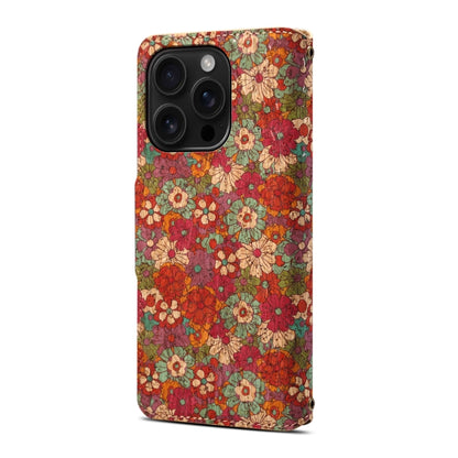 For iPhone 16 Pro Denior Flower Language Series Cork Fabric Oil Edge Leather Phone Case(Summer) - iPhone 16 Pro Cases by Denior | Online Shopping UK | buy2fix