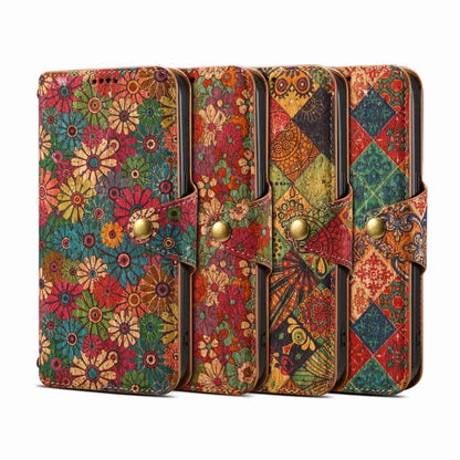 For iPhone 16 Denior Flower Language Series Cork Fabric Oil Edge Leather Phone Case(Spring) - iPhone 16 Cases by Denior | Online Shopping UK | buy2fix