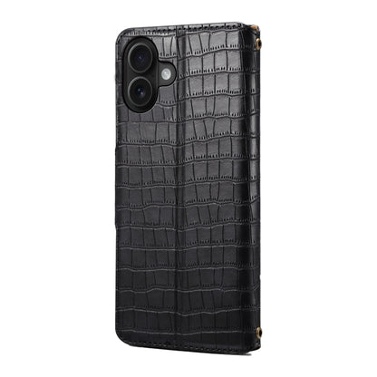 For iPhone 16 Plus Denior Crocodile Texture Oil Edge Leather Phone Case(Black) - iPhone 16 Plus Cases by Denior | Online Shopping UK | buy2fix