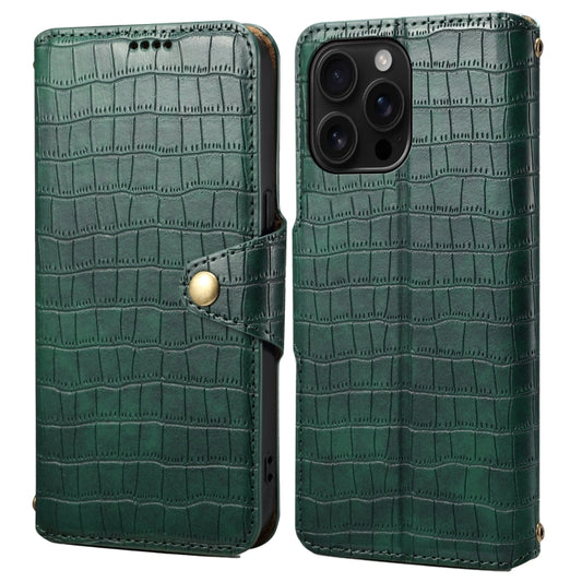 For iPhone 16 Pro Max Denior Crocodile Texture Oil Edge Leather Phone Case(Green) - iPhone 16 Pro Max Cases by Denior | Online Shopping UK | buy2fix