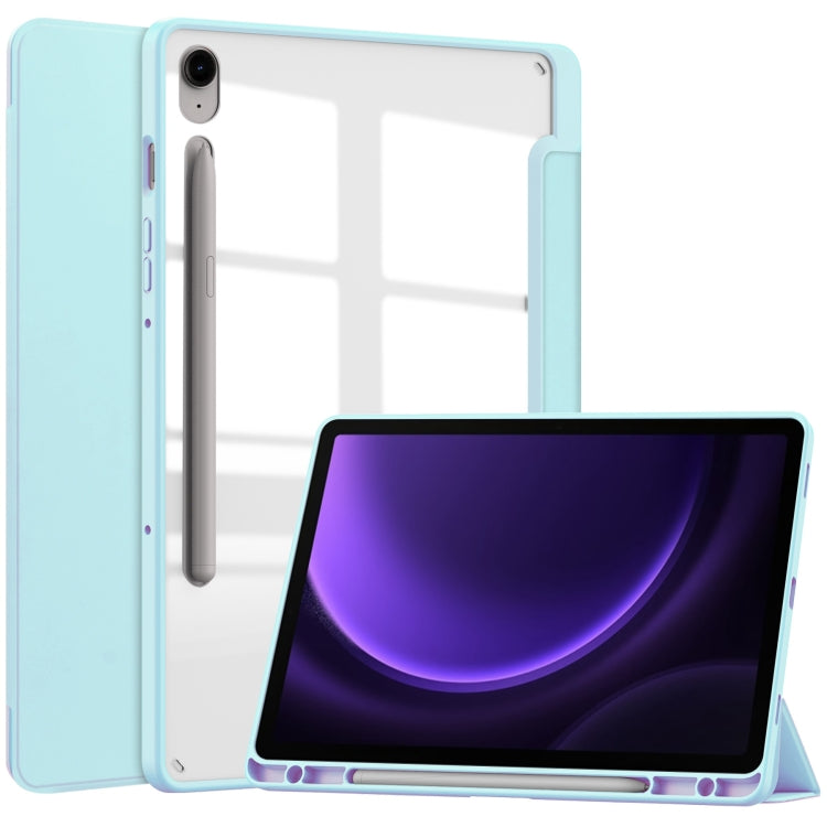 For Samsung Galaxy Tab S9 FE Acrylic 3-folding Smart Leather Tablet Case with Pen Slot(Sky Blue) - Galaxy Tab S9 FE by buy2fix | Online Shopping UK | buy2fix