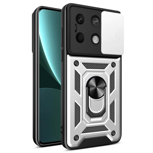 For Xiaomi Redmi Note 13 5G Sliding Camera Cover Design TPU Hybrid PC Phone Case(Silver) - Note 13 Cases by buy2fix | Online Shopping UK | buy2fix