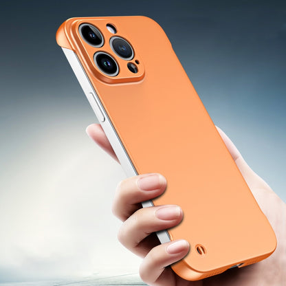 For iPhone 15 Plus Frameless Metallic Paint Hybrid PC Phone Case(Orange) - iPhone 15 Plus Cases by buy2fix | Online Shopping UK | buy2fix