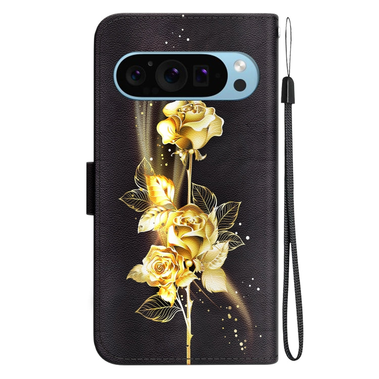 For Google Pixel 9 Pro Crystal Texture Colored Drawing Leather Phone Case(Gold Butterfly Rose) - Google Cases by buy2fix | Online Shopping UK | buy2fix