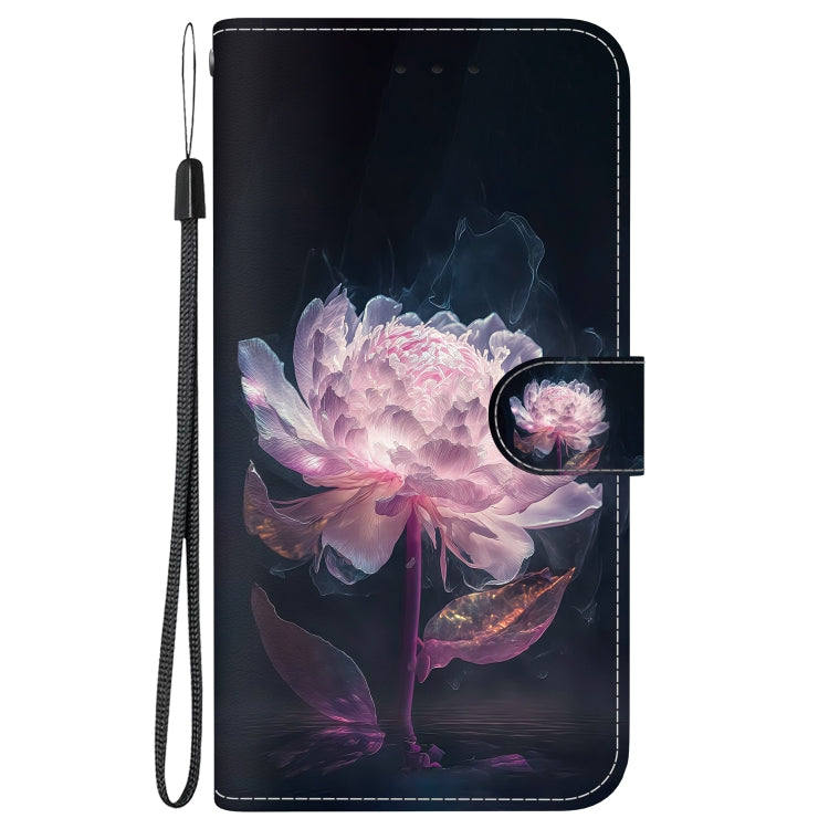 For Google Pixel 9 Crystal Texture Colored Drawing Leather Phone Case(Purple Peony) - Google Cases by buy2fix | Online Shopping UK | buy2fix