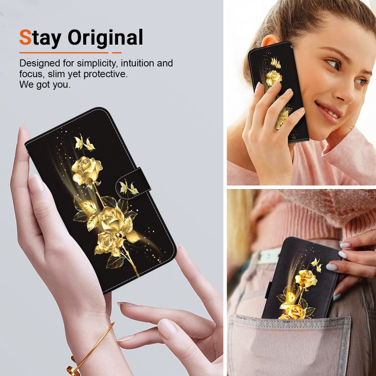 For Google Pixel 9 Crystal Texture Colored Drawing Leather Phone Case(Gold Butterfly Rose) - Google Cases by buy2fix | Online Shopping UK | buy2fix