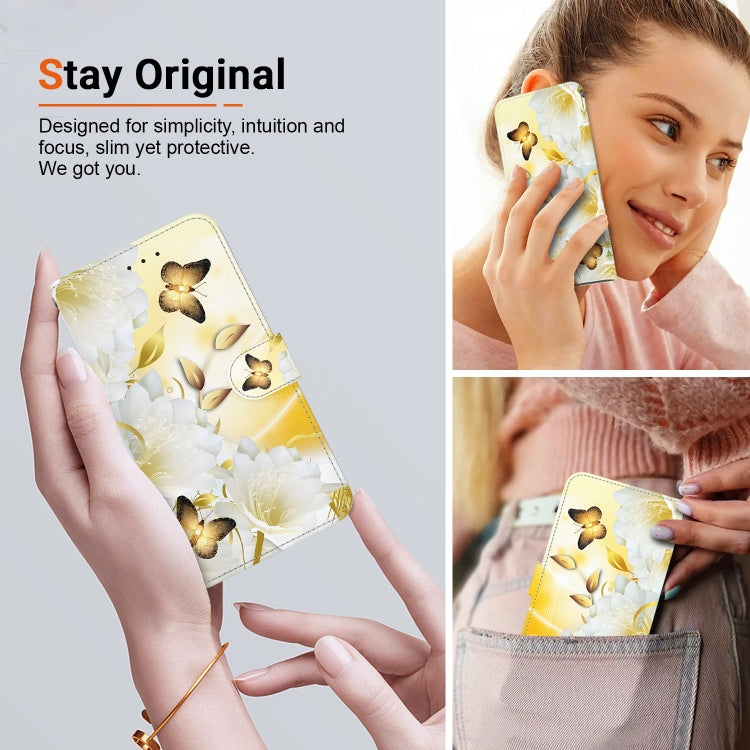 For Google Pixel 9 Crystal Texture Colored Drawing Leather Phone Case(Gold Butterfly Epiphyllum) - Google Cases by buy2fix | Online Shopping UK | buy2fix