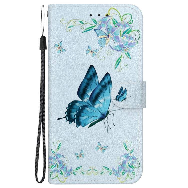 For Google Pixel 9 Crystal Texture Colored Drawing Leather Phone Case(Blue Pansies) - Google Cases by buy2fix | Online Shopping UK | buy2fix