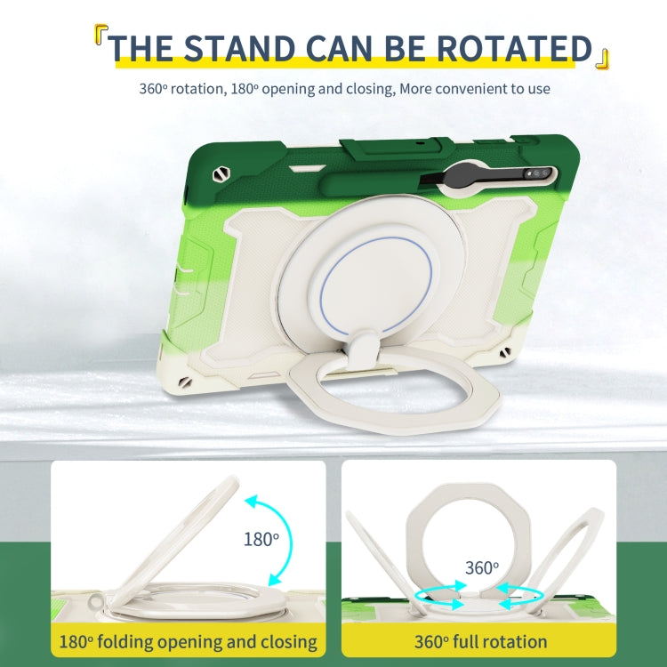 For Samsung Galaxy Tab S9+ Armor Portable Rotating Ring Holder Silicone Tablet Case(Colorful Green) - Galaxy Tab S9+ Cases by buy2fix | Online Shopping UK | buy2fix