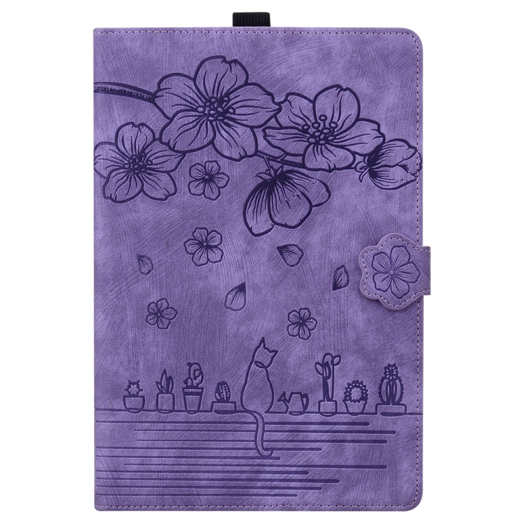 For iPad Pro 13 2024 Cartoon Sakura Cat Embossed Smart Leather Tablet Case(Purple) - iPad Pro 13 2024 Cases by buy2fix | Online Shopping UK | buy2fix