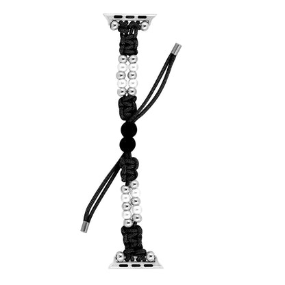 For Apple Watch Ultra 2 49mm Paracord Row Beads Drawstring Braided Watch Band(Black) - Watch Bands by buy2fix | Online Shopping UK | buy2fix