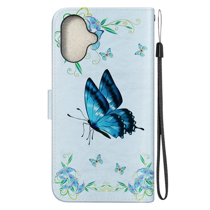 For iPhone 16 Plus Crystal Texture Colored Drawing Leather Phone Case(Blue Pansies) - iPhone 16 Plus Cases by buy2fix | Online Shopping UK | buy2fix