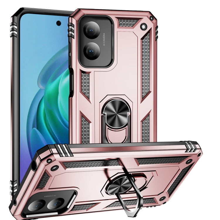 For Motorola Moto G Play 4G 2024 Shockproof TPU + PC Phone Case with Holder(Rose Gold) - Motorola Cases by buy2fix | Online Shopping UK | buy2fix