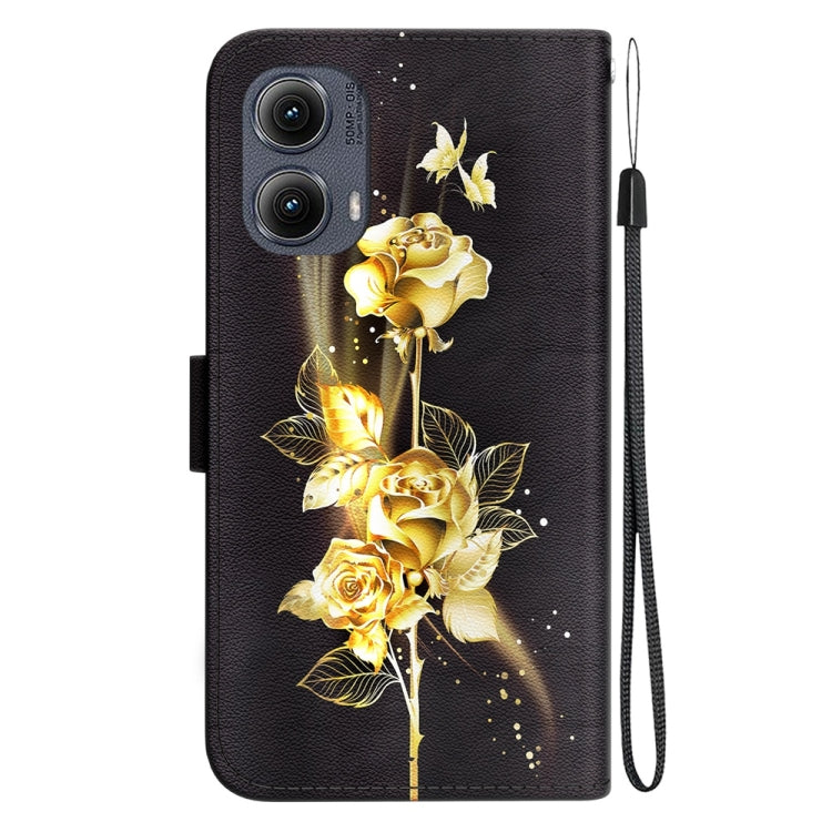 For Motorola Edge 2024 Crystal Texture Colored Drawing Leather Phone Case(Gold Butterfly Rose) - Motorola Cases by buy2fix | Online Shopping UK | buy2fix