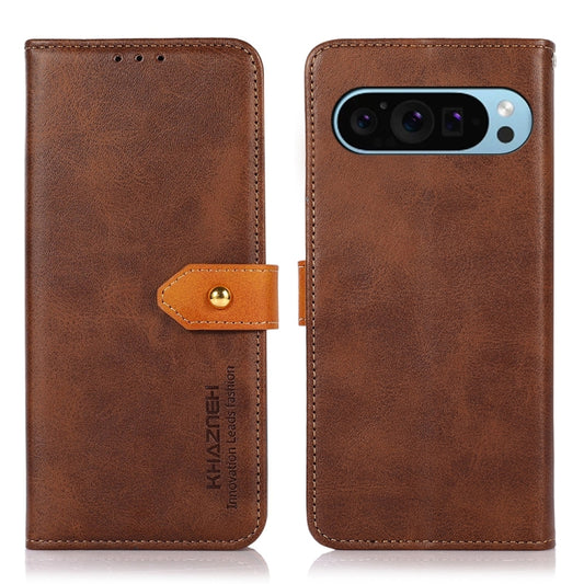 For Google Pixel 9 KHAZNEH Dual-color Cowhide Texture Flip Leather Phone Case(Brown) - Google Cases by buy2fix | Online Shopping UK | buy2fix