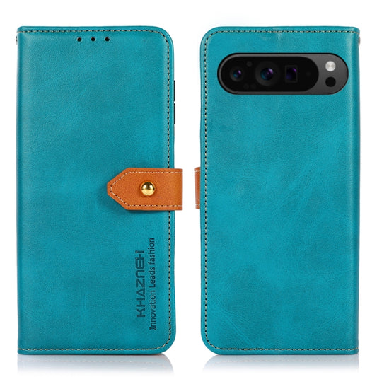 For Google Pixel 9 Pro KHAZNEH Dual-color Cowhide Texture Flip Leather Phone Case(Blue) - Google Cases by buy2fix | Online Shopping UK | buy2fix