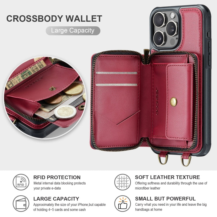 For iPhone 16 Pro Max JEEHOOD C22 Series Zipper Wallet Leather Phone Case with Dual Lanyard(Red) - iPhone 16 Pro Max Cases by JEEHOOD | Online Shopping UK | buy2fix