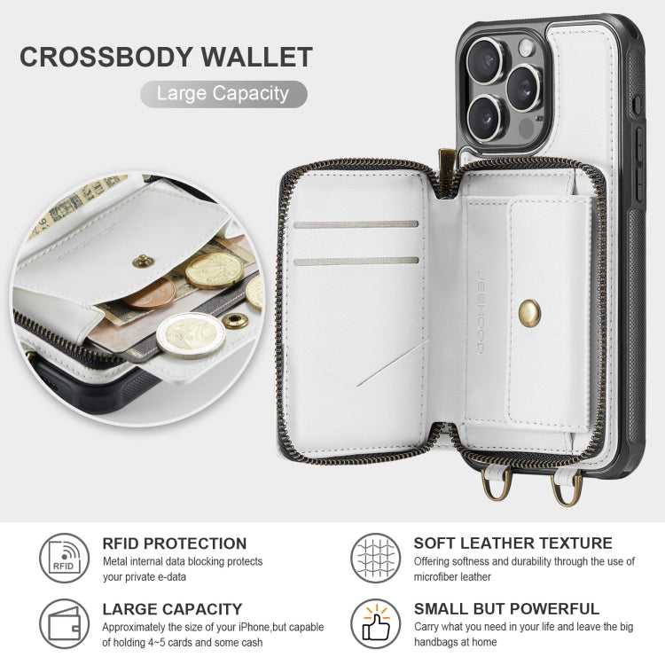 For iPhone 16 Pro JEEHOOD C22 Series Zipper Wallet Leather Phone Case with Dual Lanyard(White) - iPhone 16 Pro Cases by JEEHOOD | Online Shopping UK | buy2fix