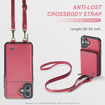 For iPhone 16 Plus JEEHOOD C22 Series Zipper Wallet Leather Phone Case with Dual Lanyard(Red) - iPhone 16 Plus Cases by JEEHOOD | Online Shopping UK | buy2fix