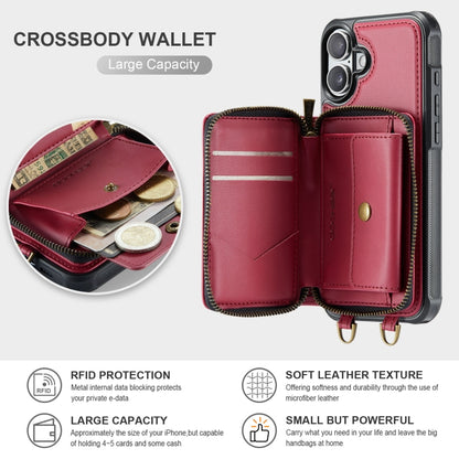 For iPhone 16 Plus JEEHOOD C22 Series Zipper Wallet Leather Phone Case with Dual Lanyard(Red) - iPhone 16 Plus Cases by JEEHOOD | Online Shopping UK | buy2fix