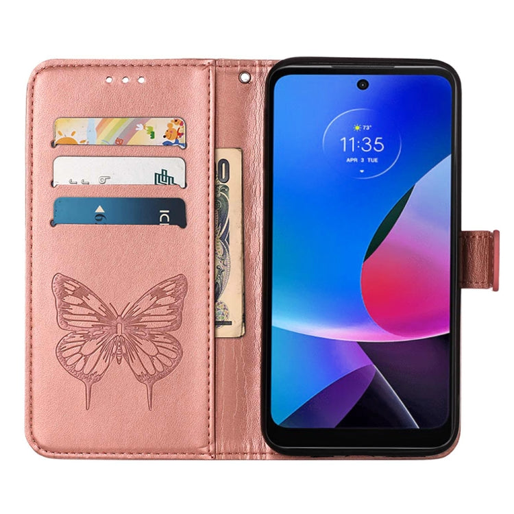 For Motorola Moto G Play 4G 2024 Embossed Butterfly Leather Phone Case(Rose Gold) - Motorola Cases by buy2fix | Online Shopping UK | buy2fix