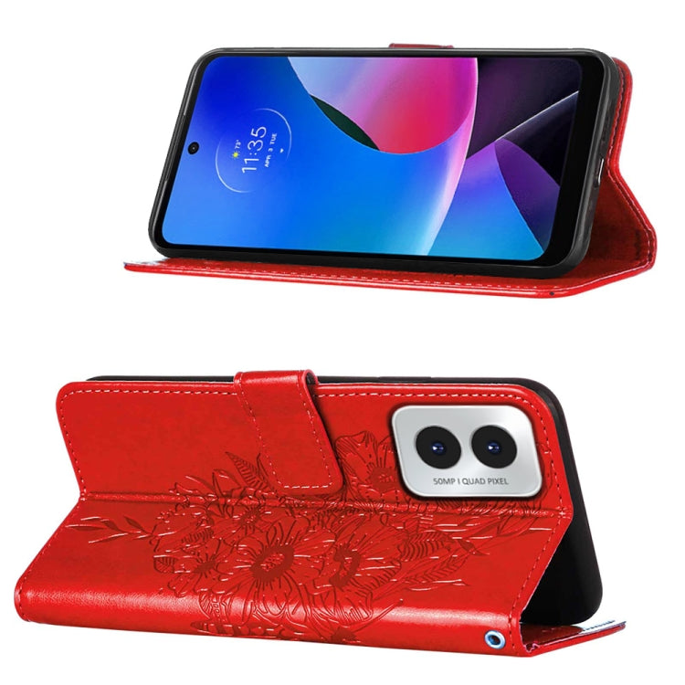 For Motorola Moto G Play 4G 2024 Embossed Butterfly Leather Phone Case(Red) - Motorola Cases by buy2fix | Online Shopping UK | buy2fix